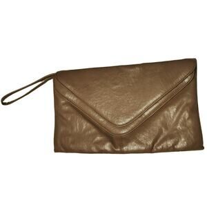 1970s Maxi Clutch Taupe Gary Beown Two Pockets Two Fold Over Closures Wristlet